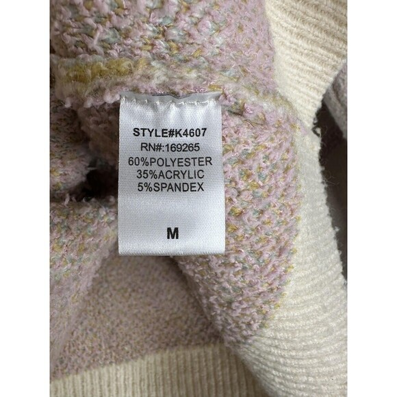 Threaded Leaf Sweater Womens Medium Cream Pastel Hearts Crewneck Pullover Fuzzy - Picture 5 of 6